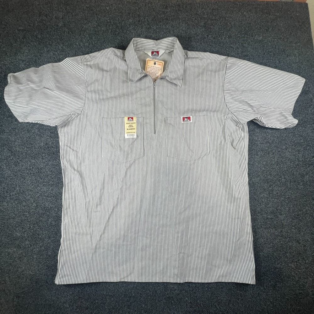 NOS Ben Davis Shirt Men‎ XL Gray Seersucker Striped Cotton Logo Quarter Zip